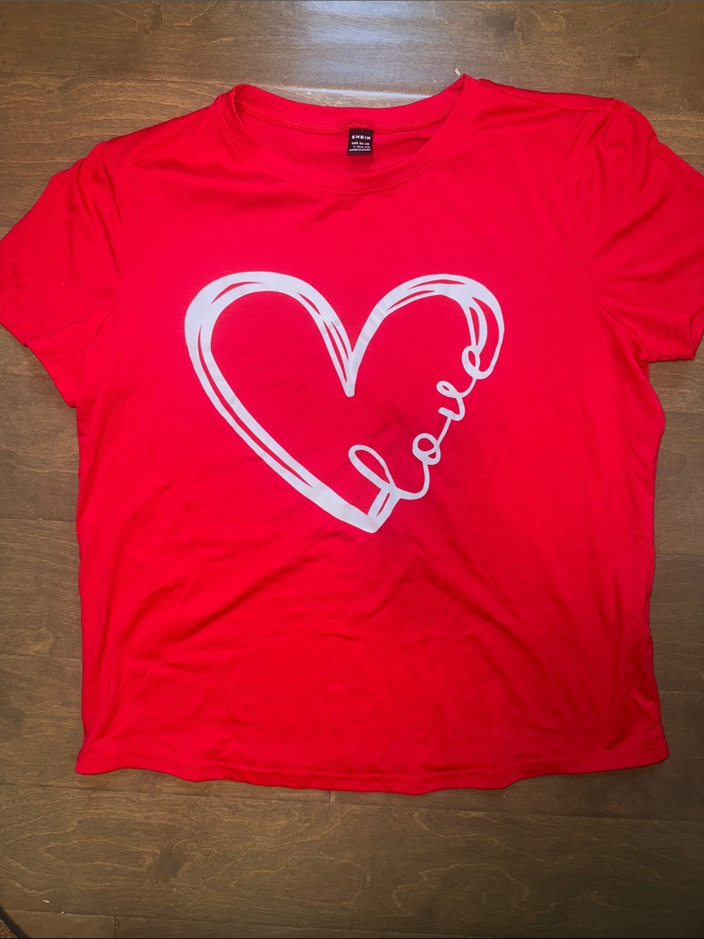 SHEIN Red Tee with White Heart 'Love' Graphic